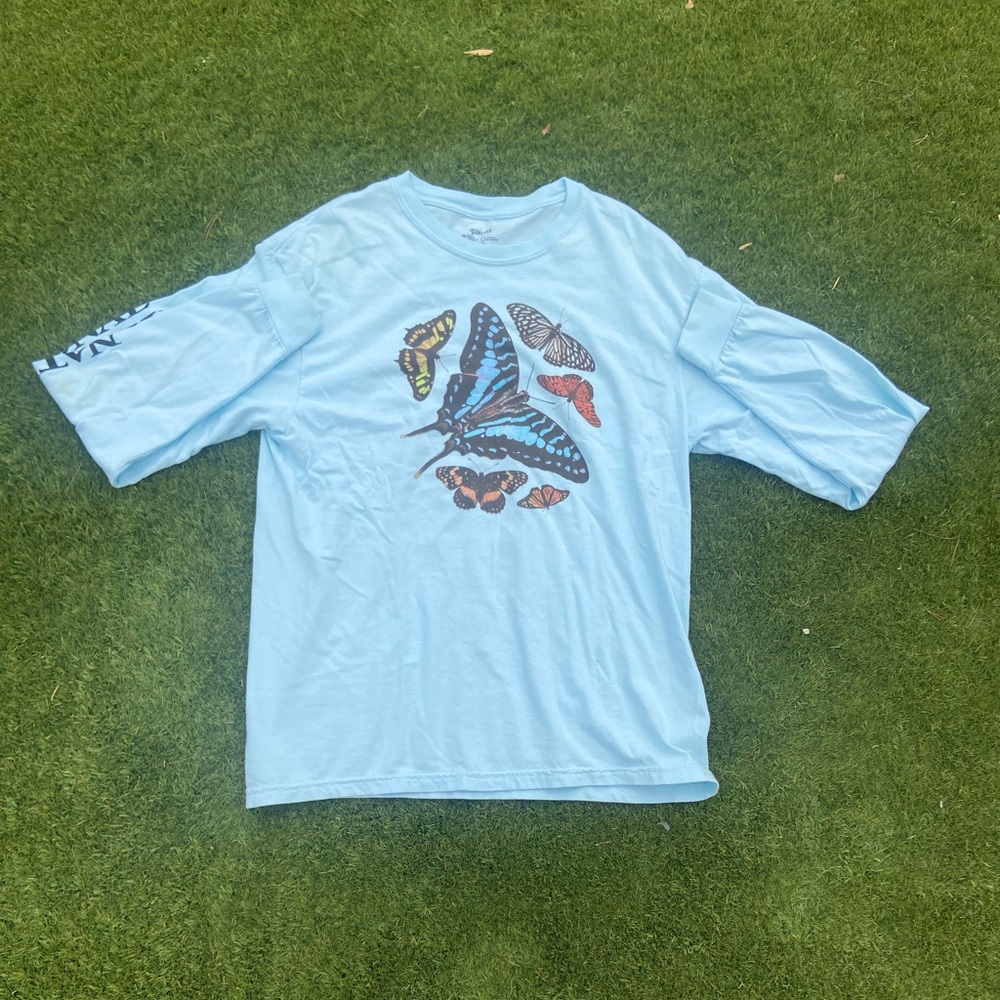 Forever X National Geographic light blue butterfly long sleeved shirt